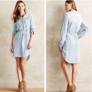 Anthropologie Holding Horses Chambray & Lace Dress